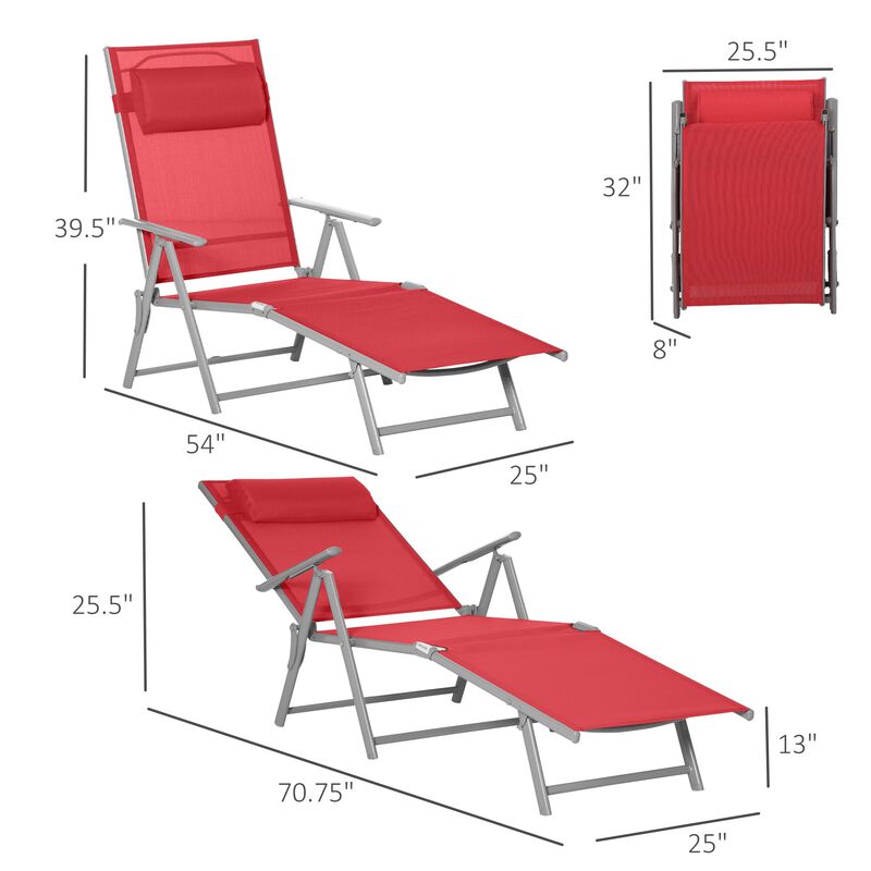 Red Outdoor Lounger: Folding Chaise with Adjustable Backrest