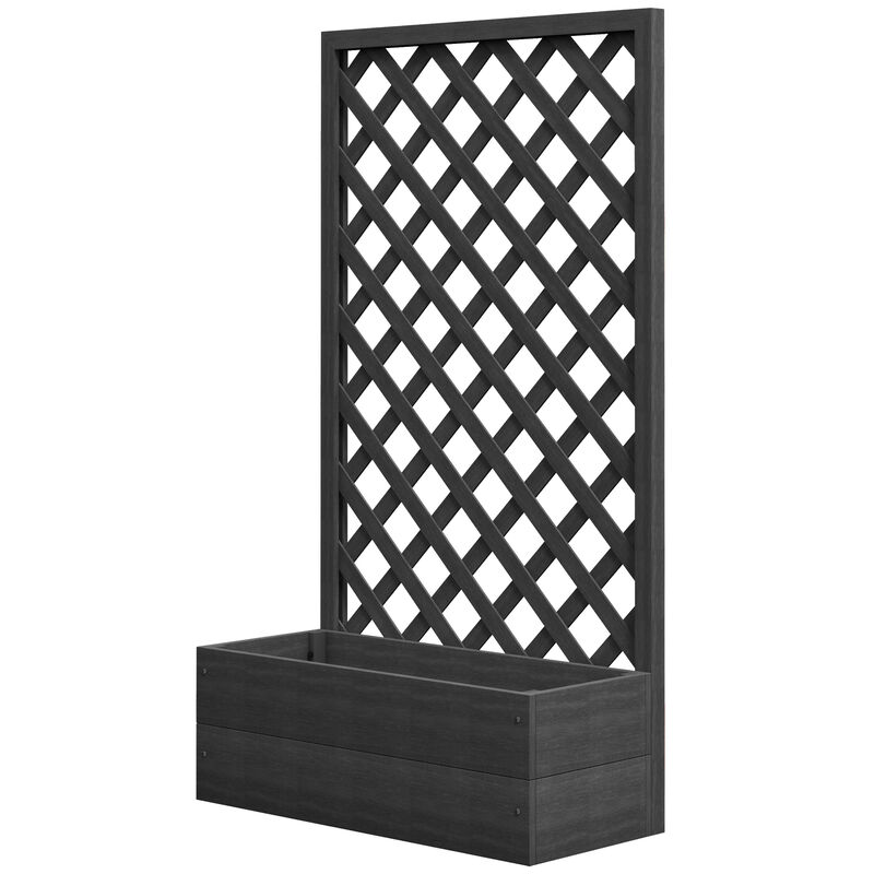 Outsunny Raised Garden Bed with Trellis Lattice, Wood Planter Box with Self Draining Gap, Freestanding Trellis Planter for Climbing Plants, Vines, Flowers, 29.5" x 13.25" x 53.25", Black