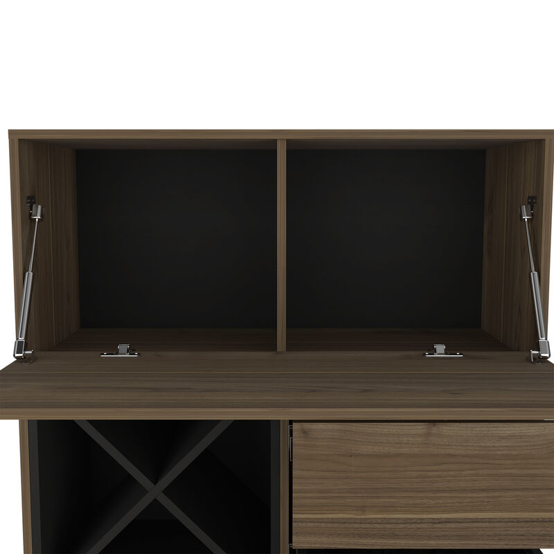 DEPOT E-SHOP Thistle Bar Two Drawers, Four Double Racks, Single Cabinet, Mahogany / Black