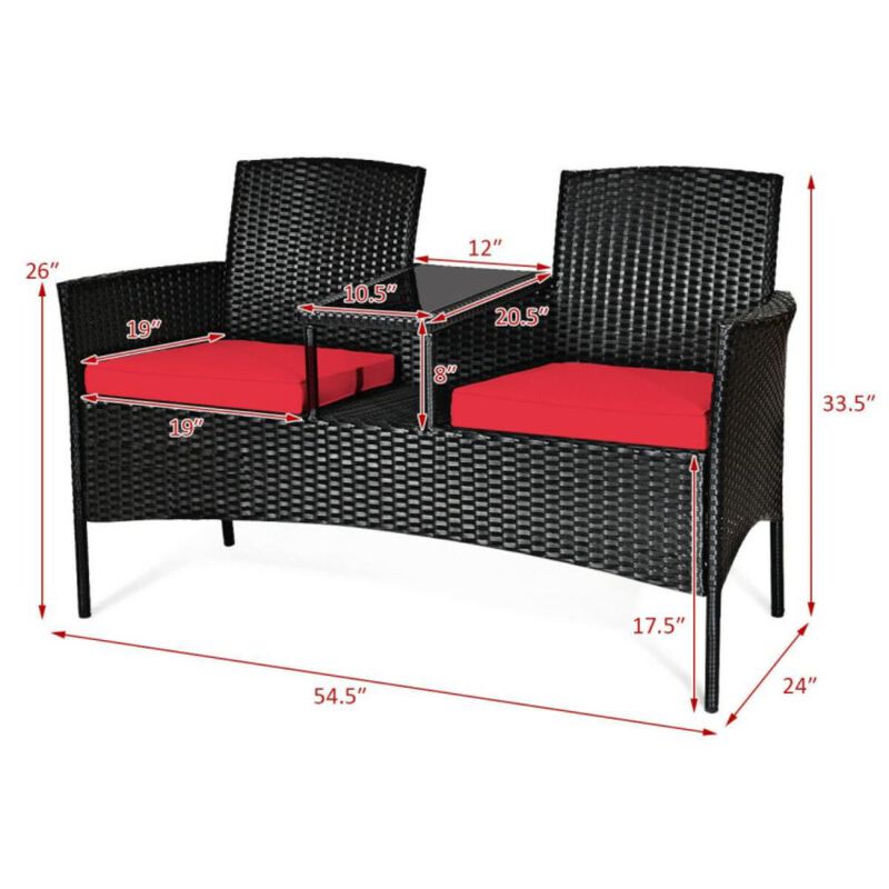 Hivvago Wicker Patio Conversation Furniture Set with Removable Cushions and Table