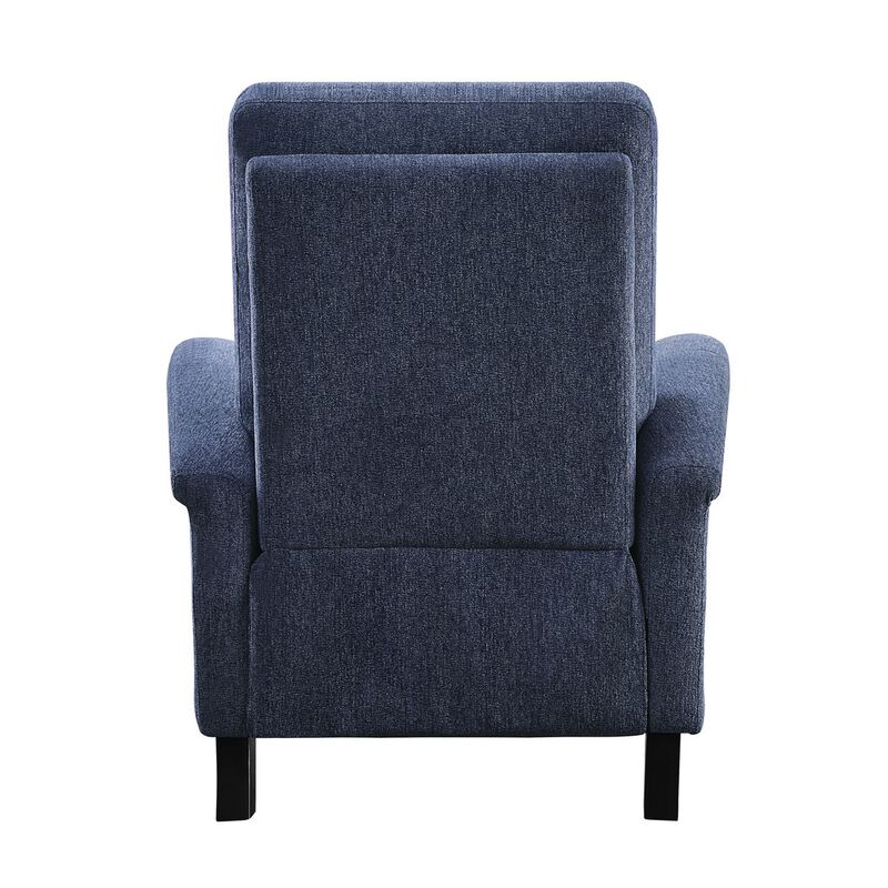 Iser 35 Inch Push Back Manual Recliner Chair, Blue Chenille Solid Wood - Benzara