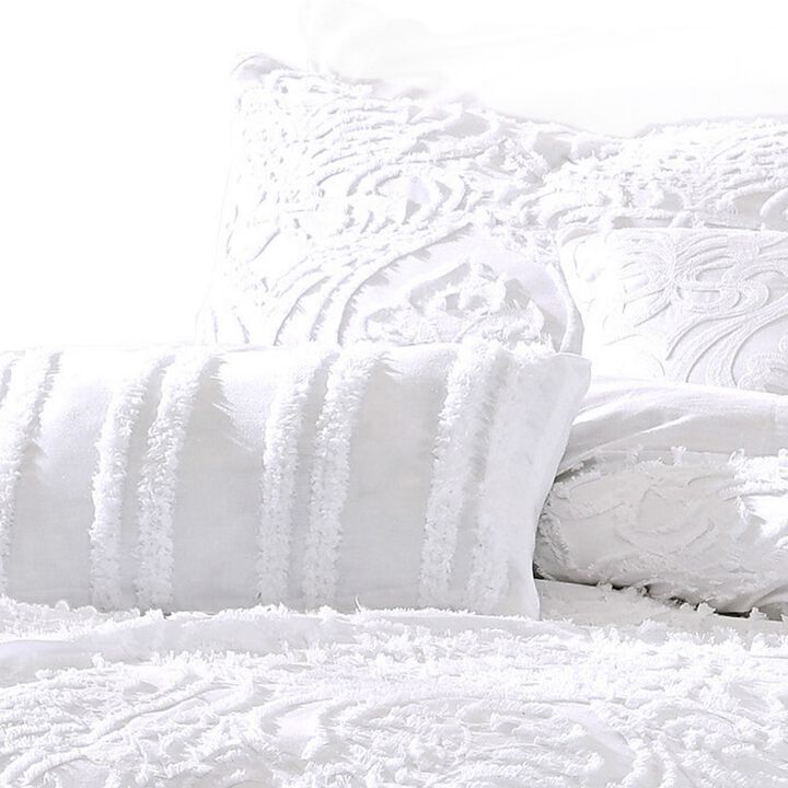 Kile Modern 6 Piece Queen Size Duvet Comforter Set, White Medallion Pattern - Benzara