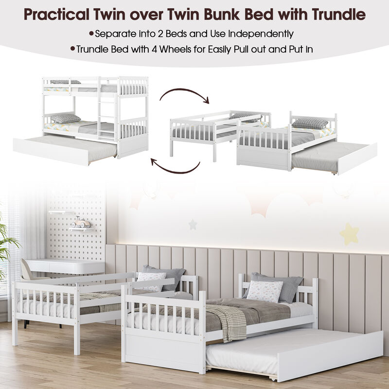 Twin Over Twin Bunk Bed with Pull-out Trundle and Ladder