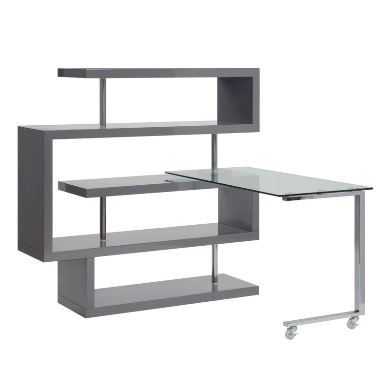 Raceloma Writing Desk w/Shelf, Clear Glass, Gray & Chrome Finish 93181