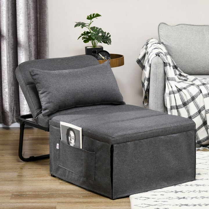 Folding Sofa Bed, 4 in 1 Multi-Function Sleeper Chair Bed Ottoman with Adjustable Backrest, Pillow, Side Pocket for Home Office, Bedroom, Living Room, Charcoal Gray