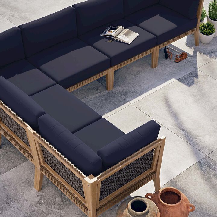 Modway Clearwater 6-Piece Outdoor Patio Teak Wood Sectional Sofa