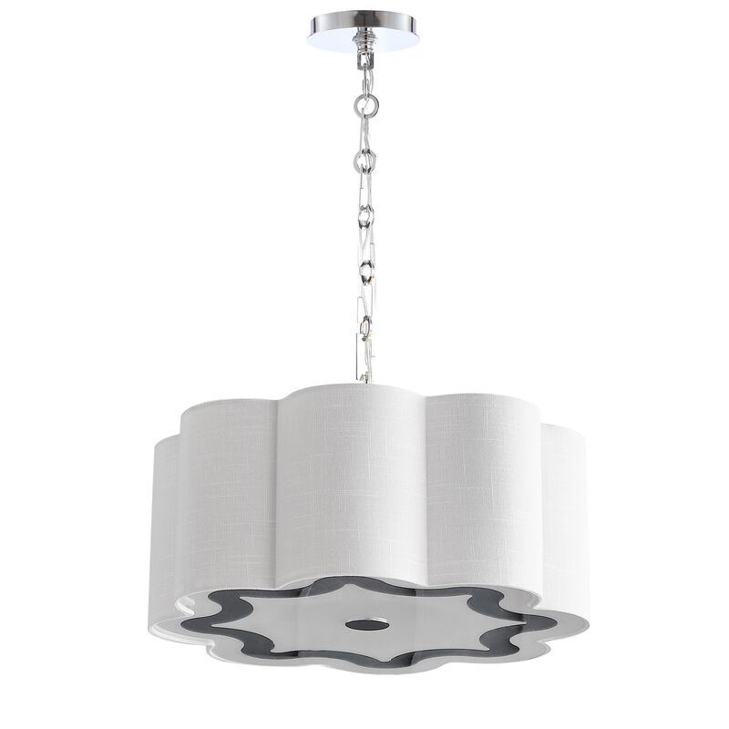 Coquille 4-Light 20" Adjustable Scalloped Shade Metal LED Pendant, Chrome/White