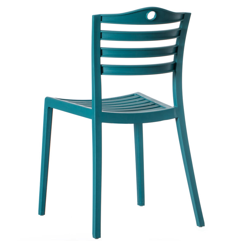 Stackable Modern Plastic Indoor and Outdoor Dining Chair with Ladderback Design for All Weather Use, Blue