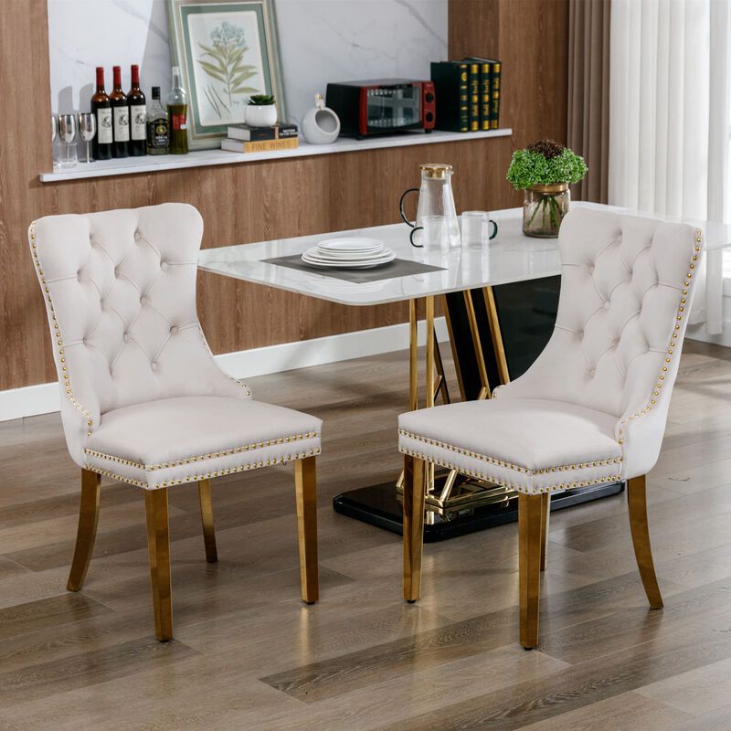 Hivvago 2 pcs HighEnd Tufted Contemporary Velvet Chair with Stainless Golden Legs