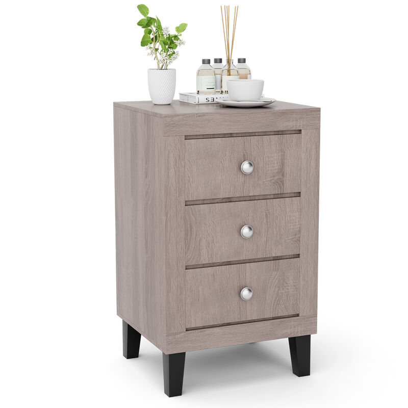 Modern Nightstand with 3 Drawers for Bedroom Living Room-Gray