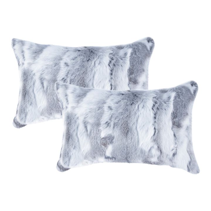 Homezia Set Of Two 12" X 20" Grey Rabbit  Natural Fur Throw Pillows