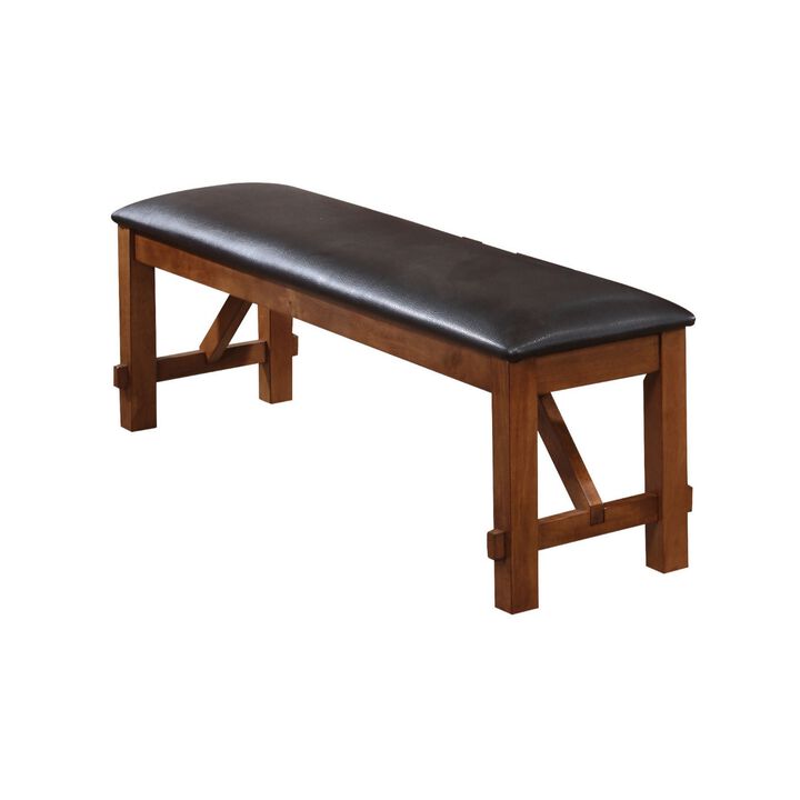 Transitional Style Wood and Fabric Upholstery Bench with Padded Seat, Brown-Benzara
