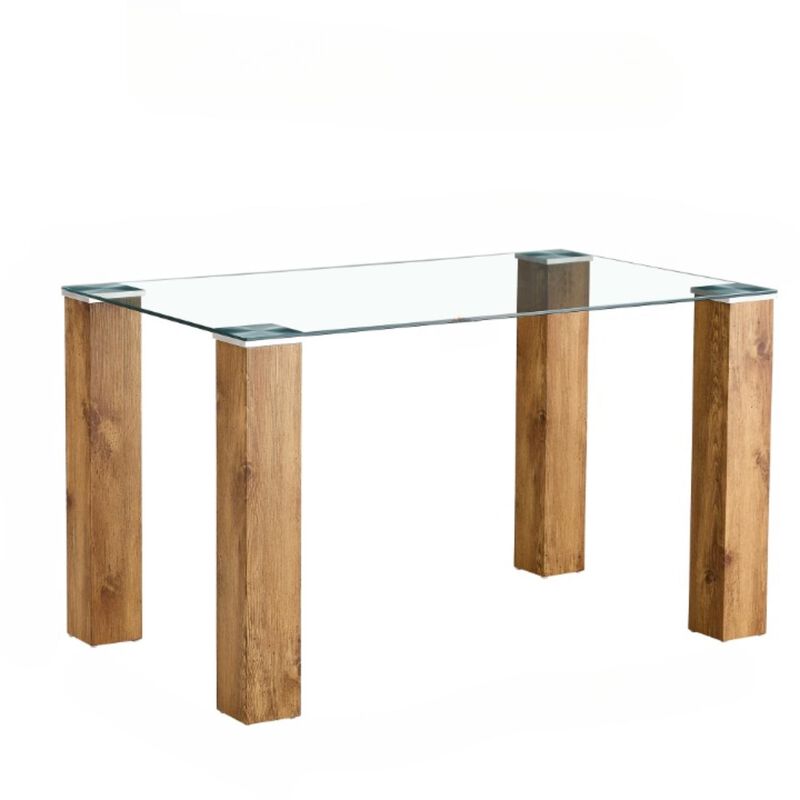 Hivvago Modern Minimalist Tempered Glass Dining Table with Wooden MDF Legs Wood
