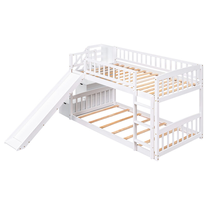 Stairway Twin Over Twin Bunk Bed With Two Drawers And Slide