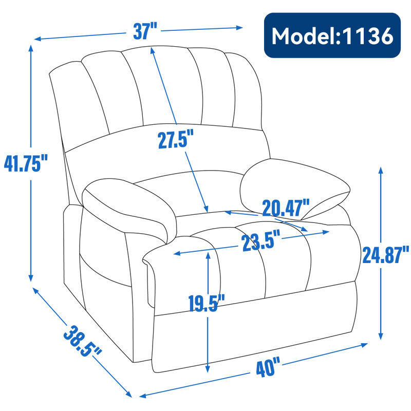 23" Seat Width and High Back Large Size Chenille Power Lift Recliner Chair with 8-Point Vibration Massage and Lumbar Heating, Brown