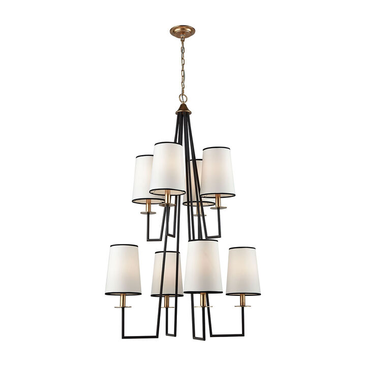 48� Black and Gold Metal Hanging 8-Light Chandelier with Round Hardback Shades