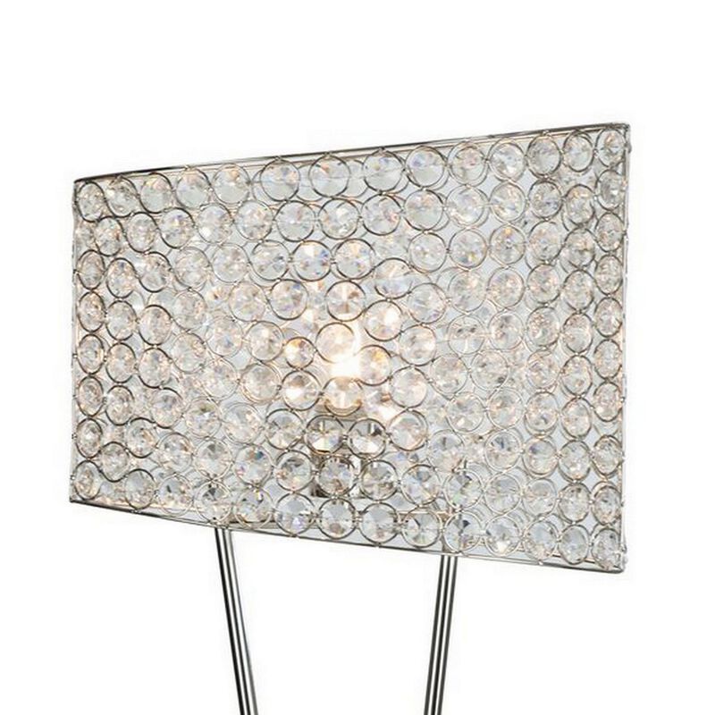 27 Inch Table Lamp, Asymmetrical Crystal Shade, Dimmer Switch, Metal Finish-Benzara