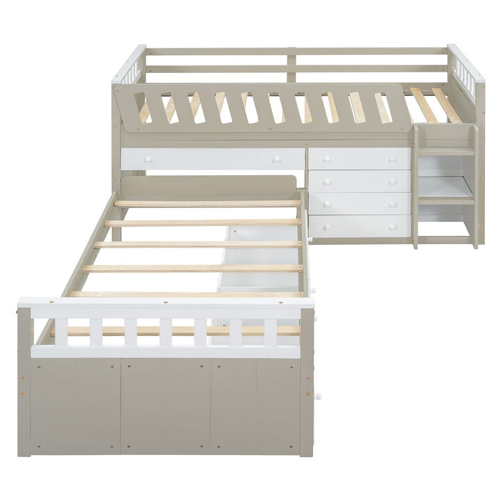 Merax L-shaped Loft Bed  with Platform Bed