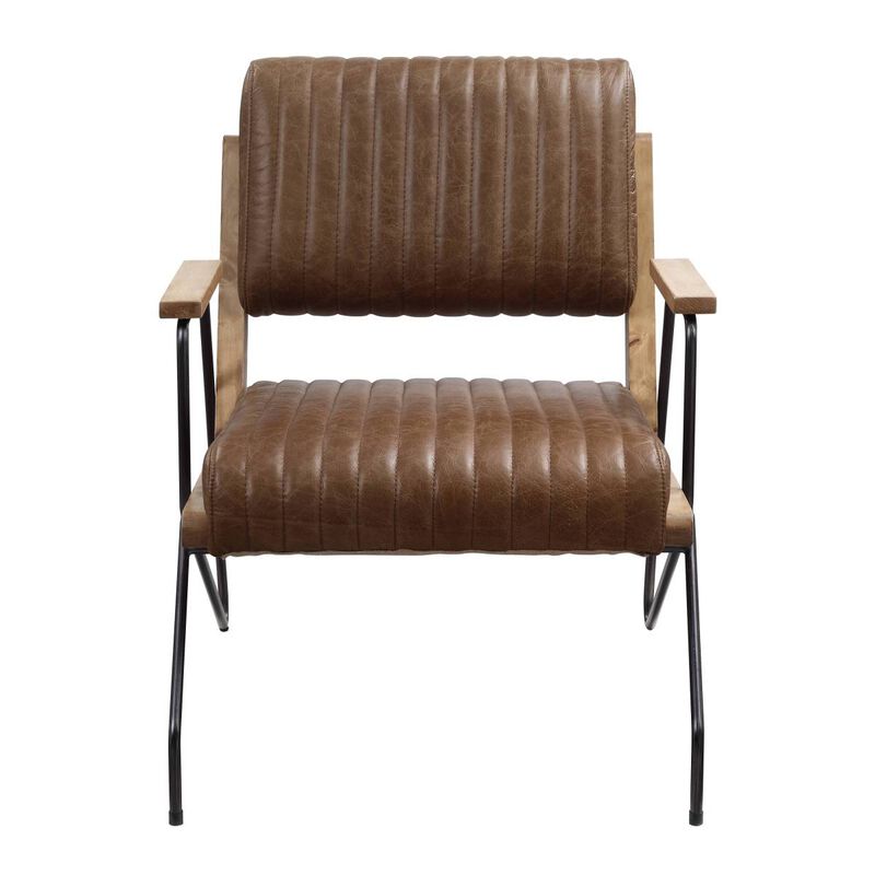 Eacnlz Accent Chair In Cocoa Top Grain Leather & Matte Iron Finish