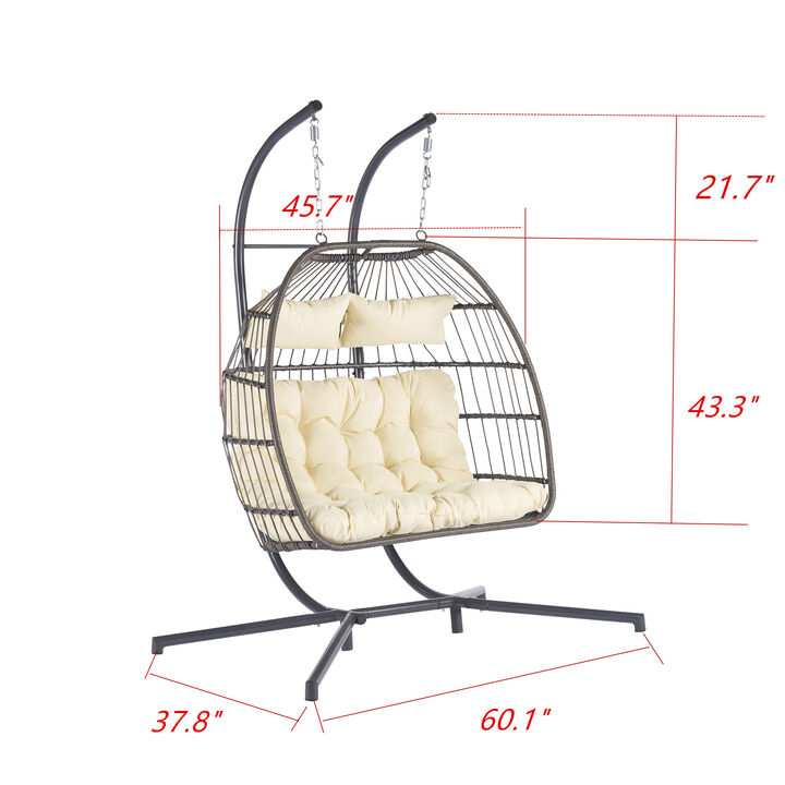 2 Person Outdoor Rattan Hanging Chair Patio Wicker Egg Chair