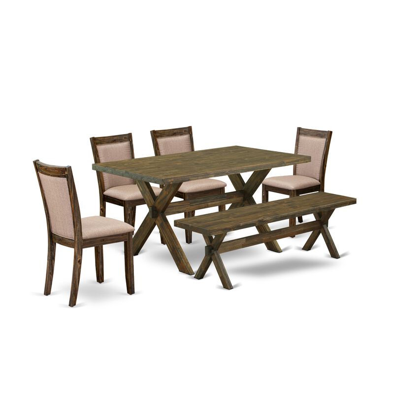 East West Furniture X776MZ716-6 6Pc Dining Set - Rectangular Table , 4 Parson Chairs and a Bench - Multi-Color Color