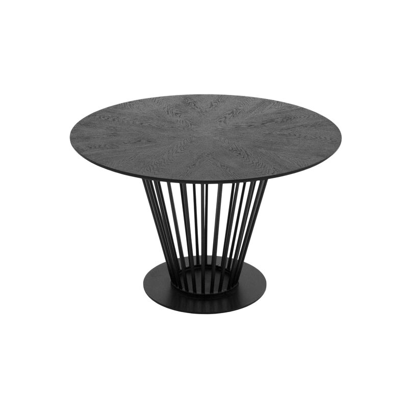 47 Inch Dining Table, Round Top, Modern Black Iron Metal Pedestal Base - Benzara