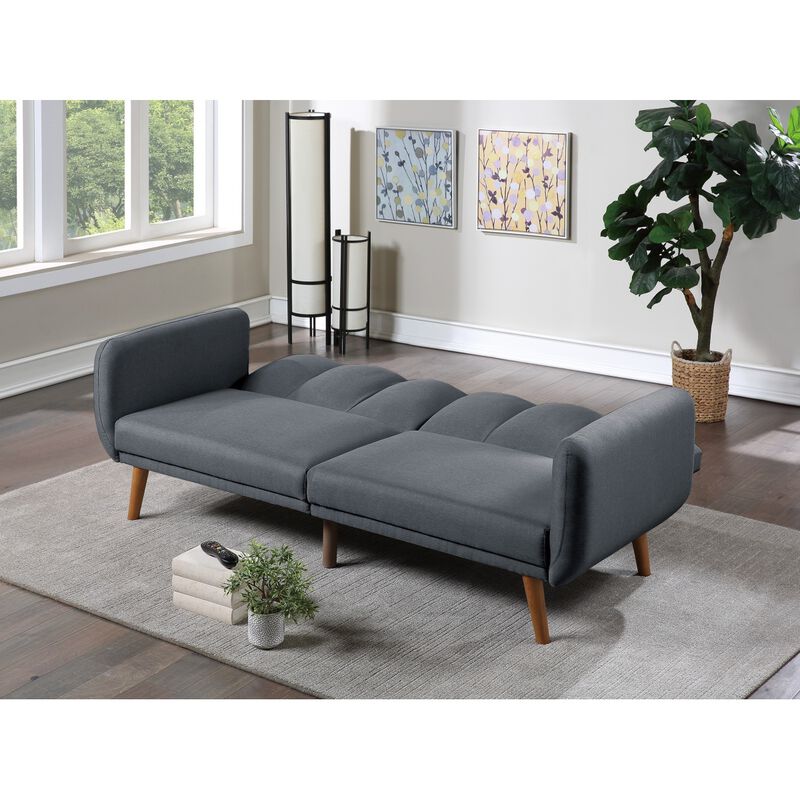 Blue Grey Convertible Sofa with Wooden Legs