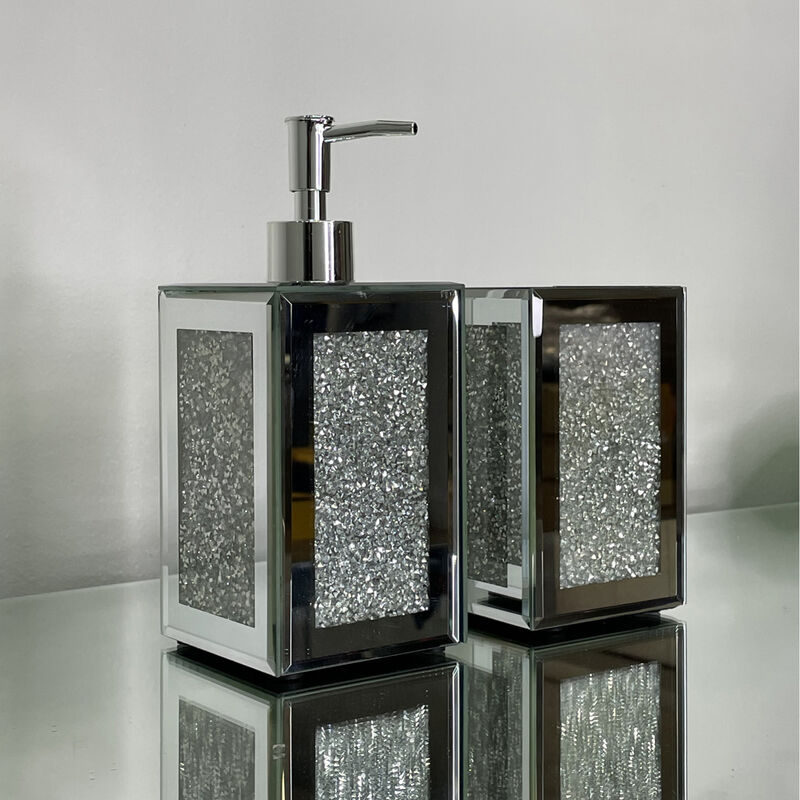 Ambrose Exquisite 2 Piece Square Soap Dispenser and Toothbrush Holder in Silver