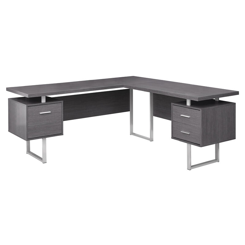 Computer Desk, Home Office, Corner, Left, Right Set-Up, Storage Drawers, 70"L, L Shape, Work, Laptop, Metal, Laminate, Grey, Contemporary, Modern