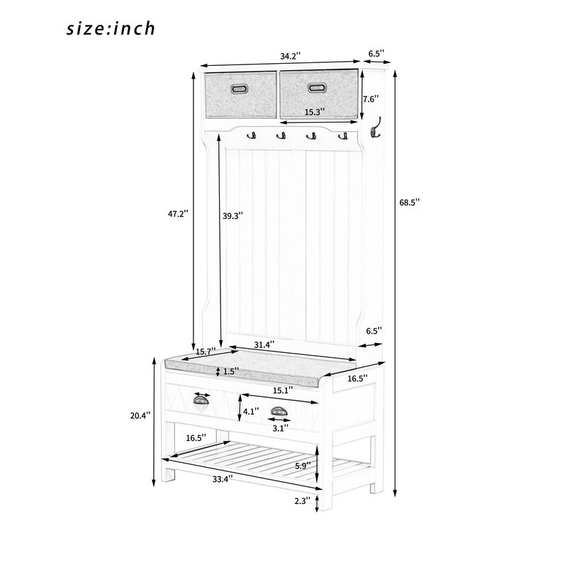 Merax Hall Tree with Bench and Shoes Storage