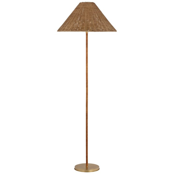 Wimberley Medium Wrapped Floor Lamp in Soft Brass with Natural Wicker Shade