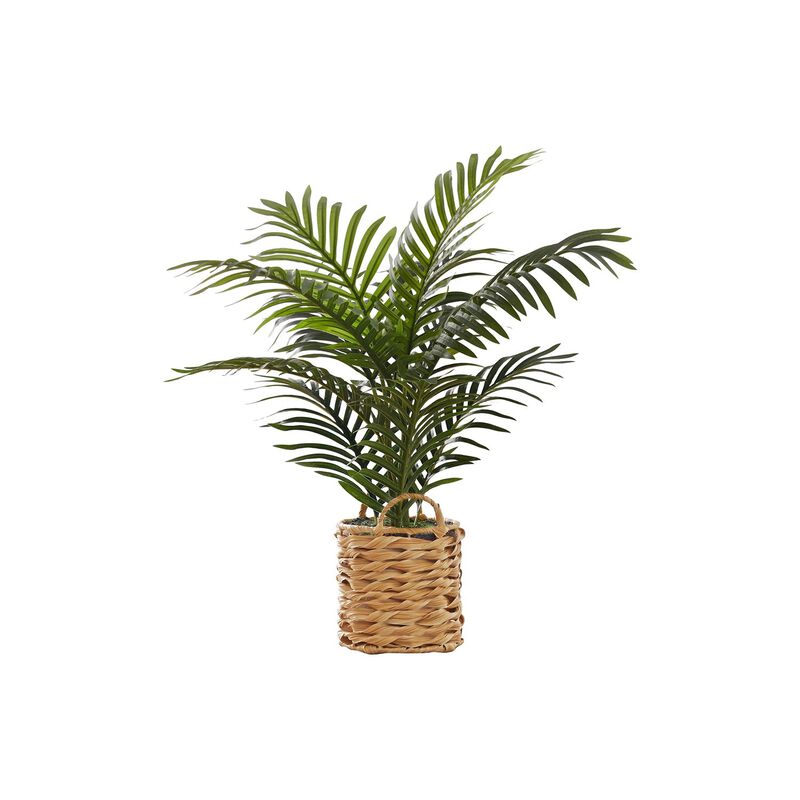 Monarch Specialties I 9503 - Artificial Plant, 24" Tall, Palm, Indoor, Faux, Fake, Table, Floor, Greenery, Potted, Real Touch, Decorative, Green Leaves, Beige Woven Basket