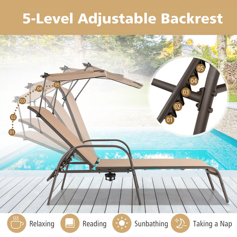 Patio Heavy-Duty 5-Level Adjustable Chaise Lounge Chair-Brown