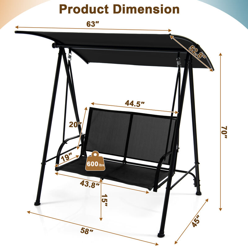 2-Seat Outdoor Canopy Swing with Comfortable Fabric Seat and Heavy-duty Metal Frame