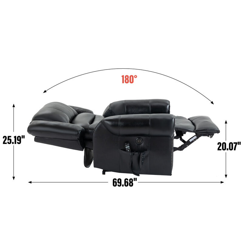 Black Leather Power Lift Recliner with Heat Massage