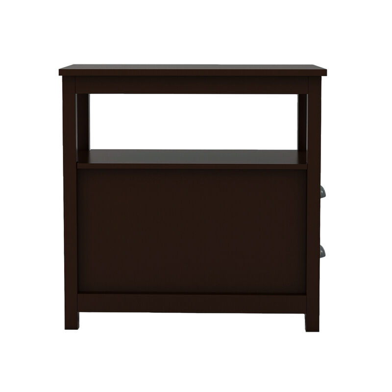 2 Drawers Narrow Nightstand End Table with Compact Design Open Shelf