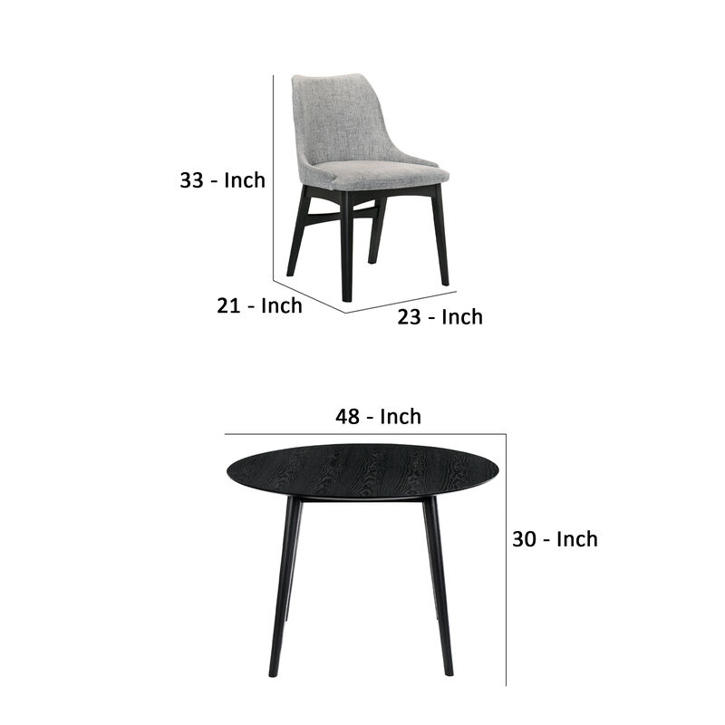 5 Piece Dining Set with Countered Fabric Side Chair, Black and Gray-Benzara