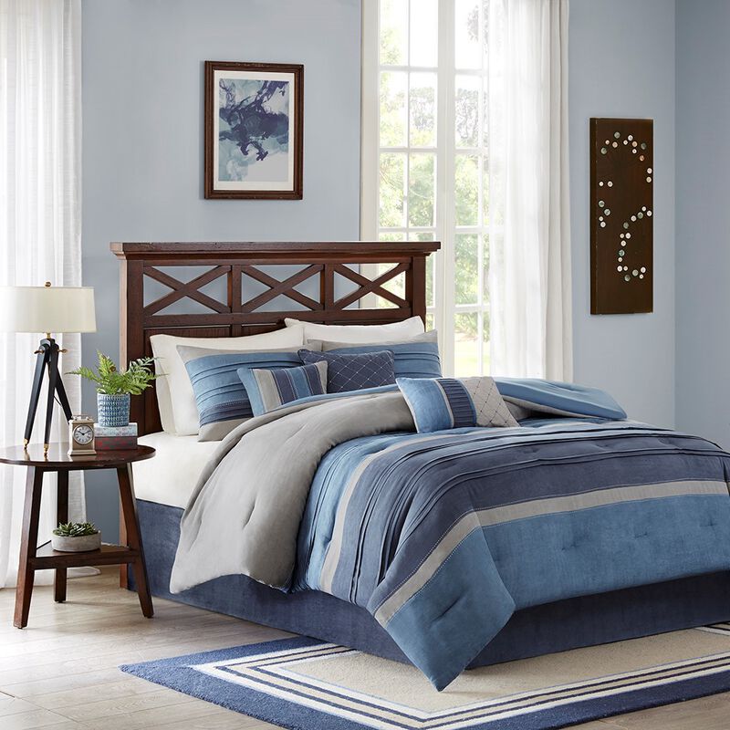 Gracie Mills Conley 7 Piece Suede Pieced Comforter Set - Queen