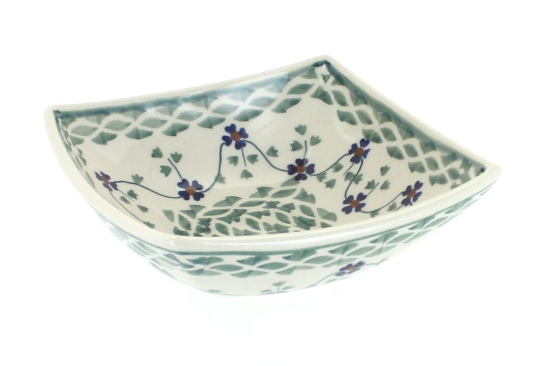 Blue Rose Polish Pottery Sage Floral Small Square Bowl