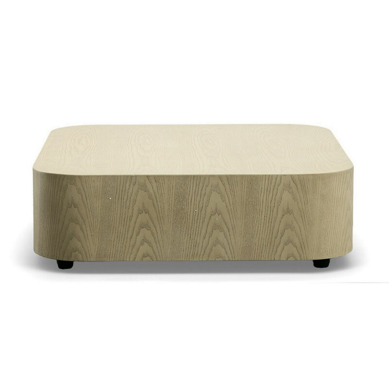 Cid Macy 36 Inch Low Coffee Table, Square Modern Style, Beige Brown Finish - Benzara