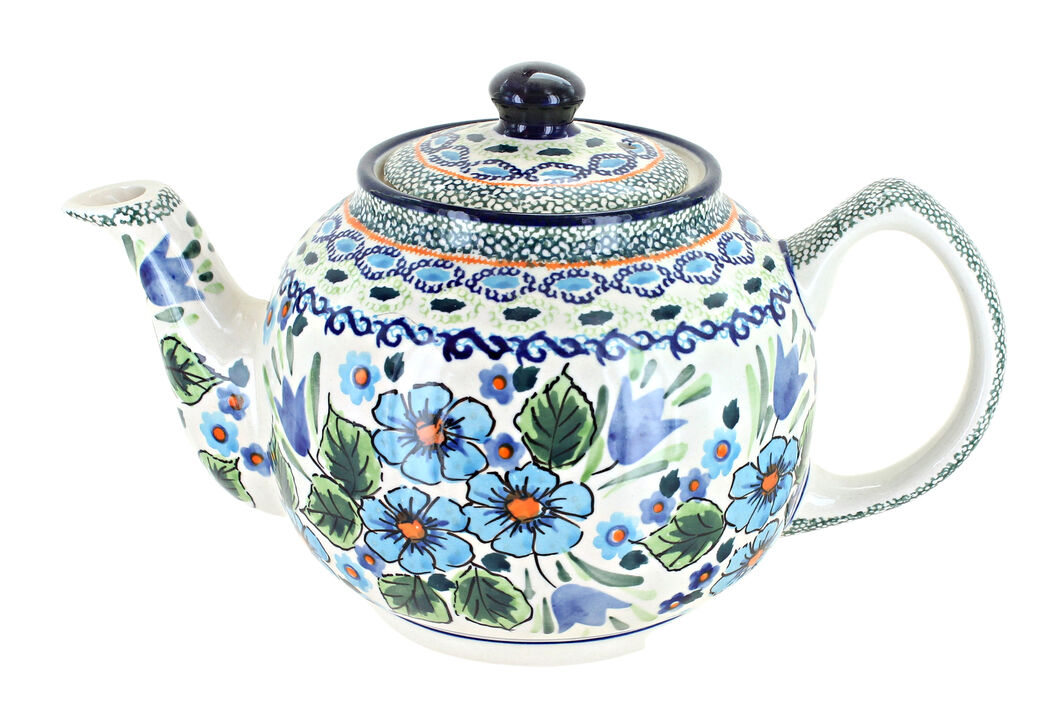 Blue Rose Polish Pottery Mosaic Flower Medium Teapot