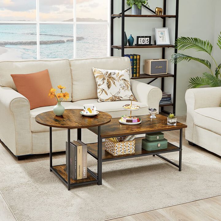 WOHOMO Coffee Table, Mid Century Modern Coffee Table for Living Room Rustic Farmhouse Center Table 2 in 1Detachable Table Set, R