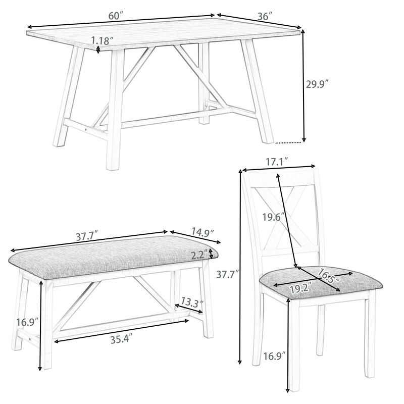 Merax 6 Pieces Dining Table Set with Bench and 4 Chairs