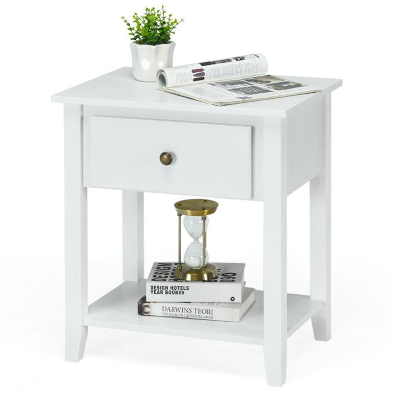 Hivago Nightstand with Drawer and Storage Shelf for Bedroom Living Room