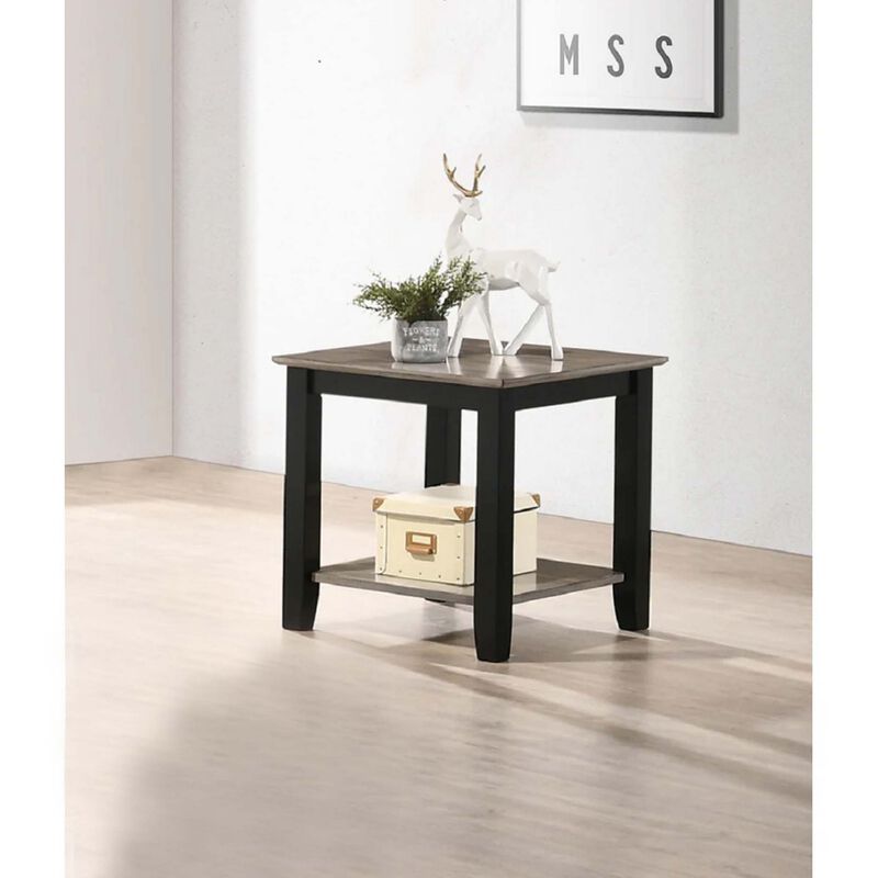 Wooden End Table with One Open Shelf, Black and Gray-Benzara