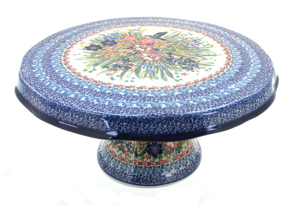 Blue Rose Polish Pottery Tulip Bouquet Cake Plate