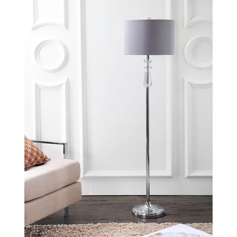 Layla 59.5" Crystal / Metal LED Floor Lamp, Clear/Chrome With Gray Shade