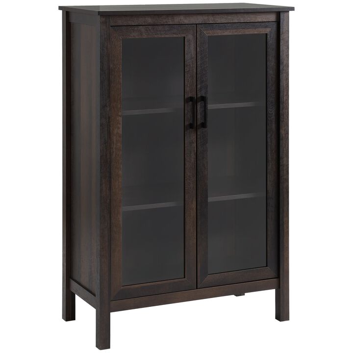 Rustic Kitchen Storage Cabinet, Accent Sideboard with Glass Doors Adjustable Shelves for Dining Living Room, Brown Wood Grain