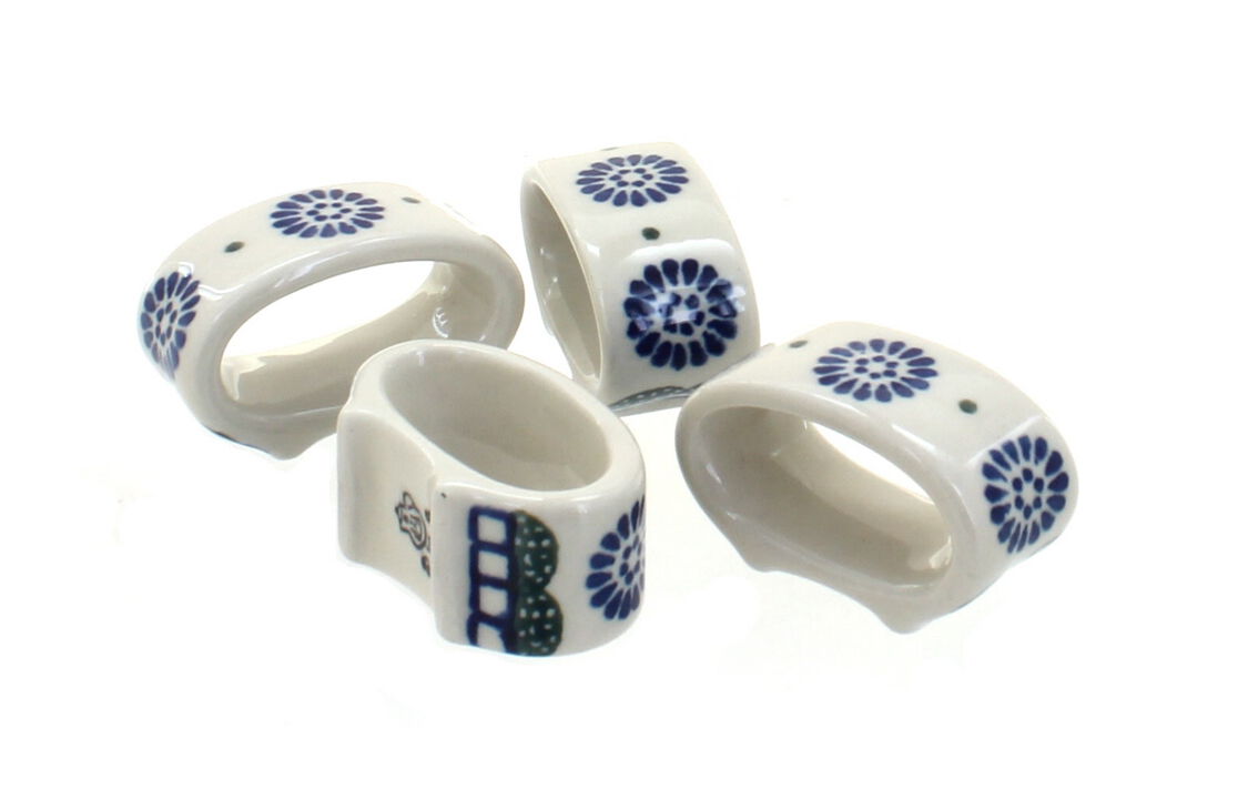 Blue Rose Polish Pottery Maia Napkin Ring Set