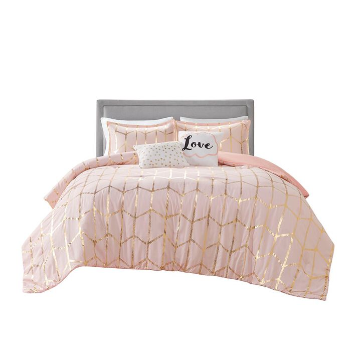 Gracie Mills Isabelle 5-Piece Metallic Geometric Comforter Set